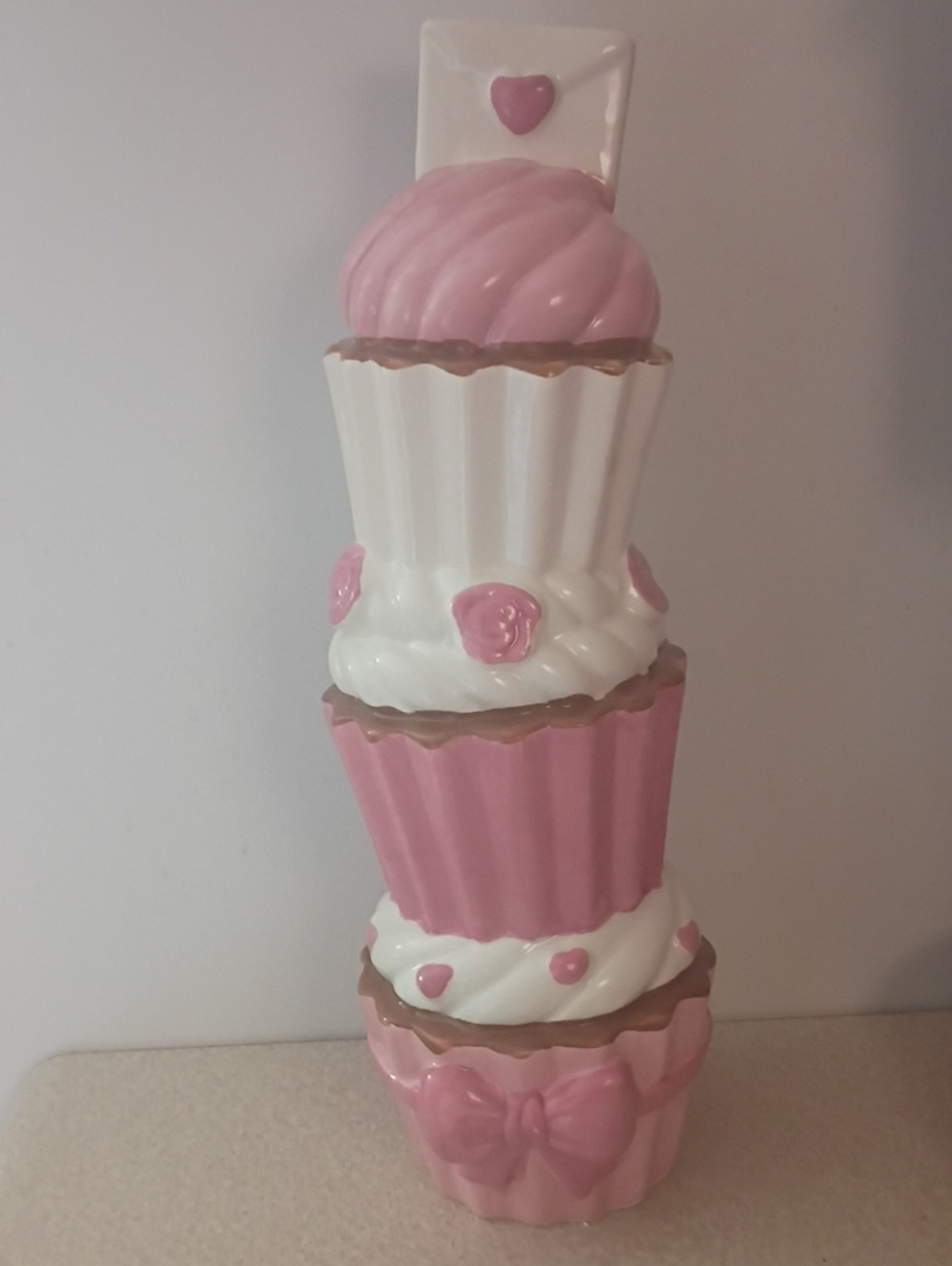 Stacked Pink & White Ceramic Cupcake Stack